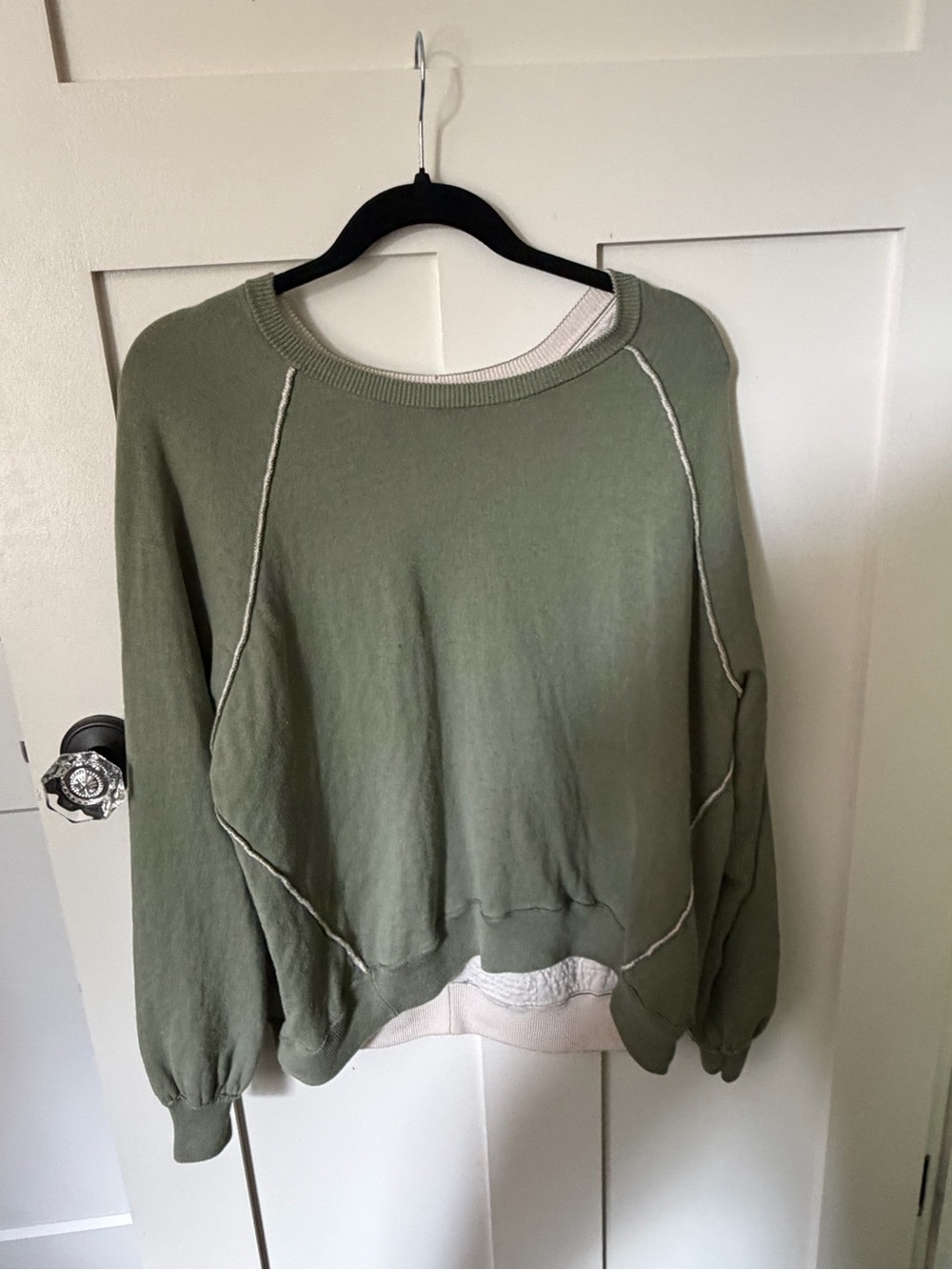 aerie Olive Green Crewneck Sweatshirt with Contrast Seams